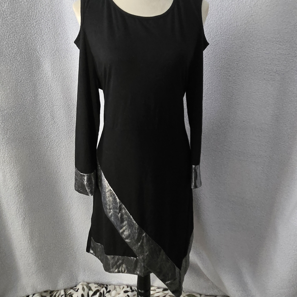 Chic Asymmetrical Black Dress with Silver Accents